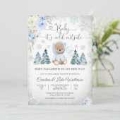 Winterse Teddybeer Babyshower Uitnodiging (Staand voorkant)