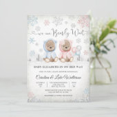 Winterse Teddybeer Babyshower Uitnodiging (Staand voorkant)