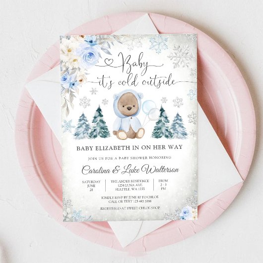Winterse Teddybeer Babyshower Uitnodiging