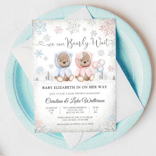 Winterse Teddybeer Babyshower Uitnodiging
