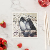 WINTERSE TORTELDUIFJES IN SNEEUWMONOGRAM Zwart Wit Servet (Insitu)