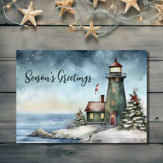Winterse Vuurtoren Kerstgroeten Kerstmis Feestdagen Kaart