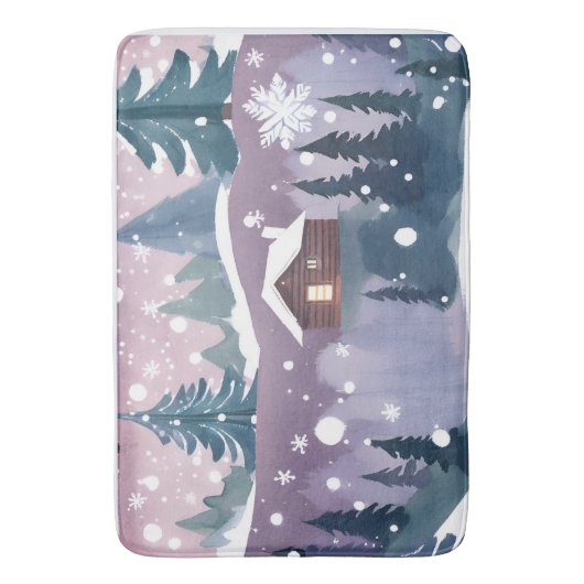 Winterse Waterverf sneeuwcabine Badmat (Voorkant Verticaal)