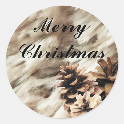 Winterse Wensen Warme Rustieke Kerstdennenappels Ronde Sticker (Voorkant)