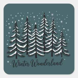 Winterse Wonderland Vakantie Bos Groene Boom Vierkante Sticker