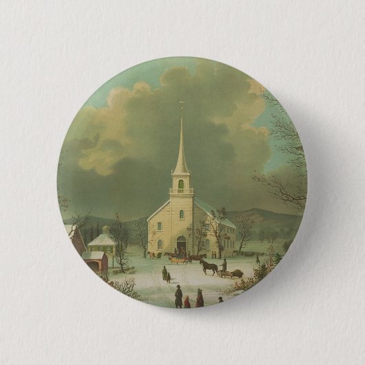 Winterse zondag in vroeger tijden ronde button 5,7 cm (Voorkant)