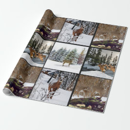 Winterseizoen Deer Collage Wildlife Wrapping Paper Cadeaupapier