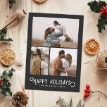 WinterSinaasappels 3 Foto-collage Feestdagenkaart<br><div class="desc">Deze prachtige vakantiefootkaart is voorzien van een  gestileerde typografie,  "Prettige feestdagen,  samen met drie fotosjablonen. De achterkant van de kaart is voorzien van een  ontwerp van winterse sinaasappels en bloesems.</div>