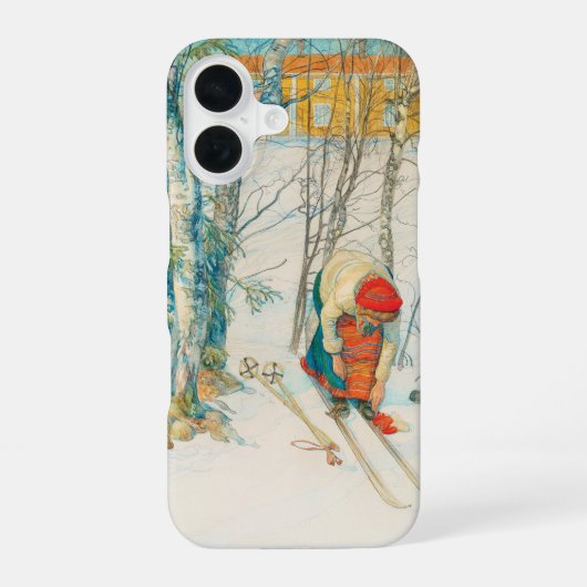Winterski door Carl Larsson iPhone 16 Hoesje (Achterkant)