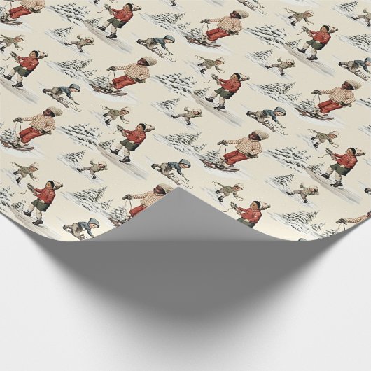 Winterskiën kinderen cadeaupapier (Hoek)