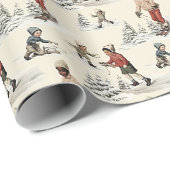 Winterskiën kinderen cadeaupapier (Rol Hoek)