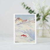 Winterskiën op bergen, briefkaart voor oldtimers (Staand voorkant)