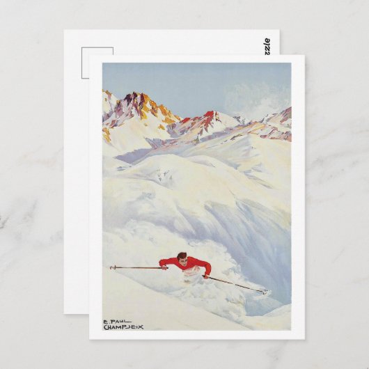 Winterskiën op bergen, briefkaart voor oldtimers (Voorkant / Achterkant)