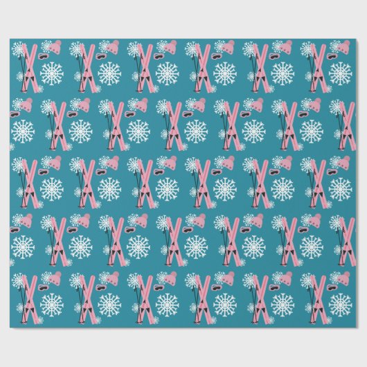 Winterskiën plezier cadeaupapier (Vlak)