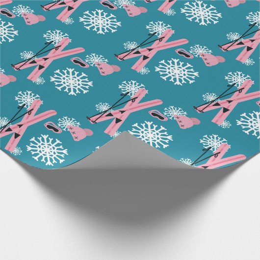 Winterskiën plezier cadeaupapier (Hoek)