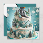 WINTERSKIËN THEMA VERJAARDAGSTAART KAART (Voorkant / Achterkant)