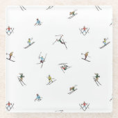 Winterskiërs in actie patroon glazen onderzetter (Voorkant)