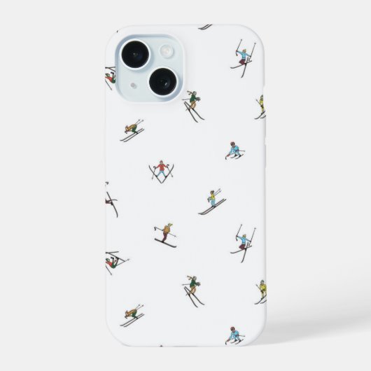 Winterskiërs in actie patroon iPhone 15 case (Achterkant)