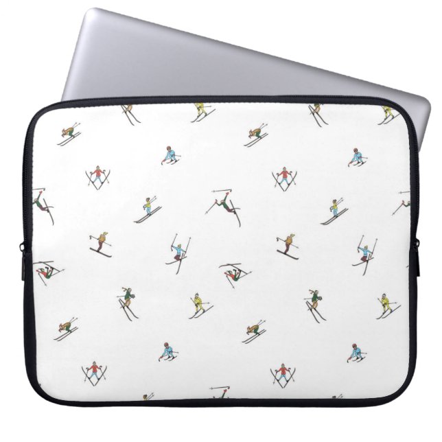 Winterskiërs in actie patroon laptop sleeve (Voorkant)