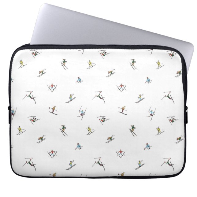 Winterskiërs in actie patroon laptop sleeve (Voorkant)