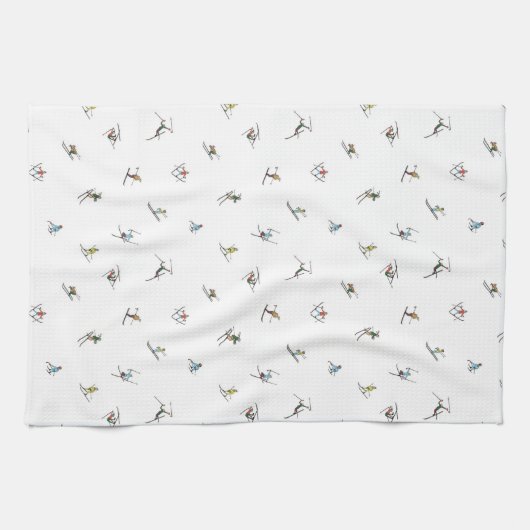 Winterskiërs in actie patroon theedoek (Horizontaal)