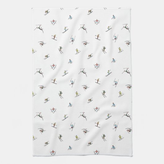 Winterskiërs in actie patroon theedoek (Verticaal)