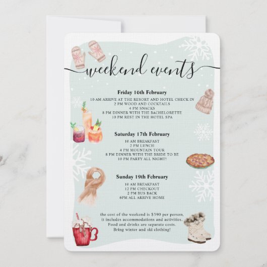 Winterskilibachelorette - weekendillustratie kaart (Achterkant)
