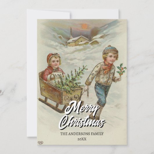 winterslee met kerstboom feestdagenkaart (Voorkant)