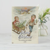 winterslee met kerstboom feestdagenkaart (Staand voorkant)