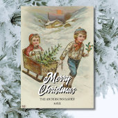 winterslee met kerstboom feestdagenkaart