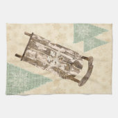  winterslee sneeuwvlokboom rustieke slee theedoek (Horizontaal)