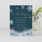 Wintersneeuw Baby Het is koud buiten Baby shower Kaart (Staand voorkant)