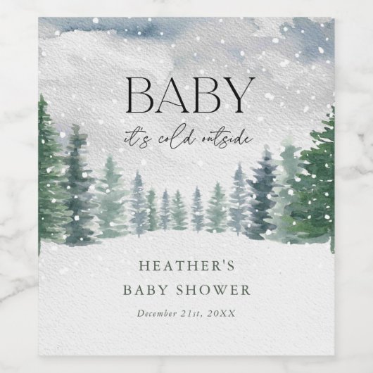 Wintersneeuw Baby Het is koud buiten Baby shower Wijn Etiket (Enkel label)