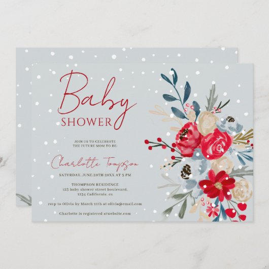 Wintersneeuw, baby shower kerstbloemen kaart (Voorkant / Achterkant)