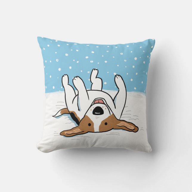 Wintersneeuw Beagle | Happy Dog Holiday Design Kussen (Voorkant)