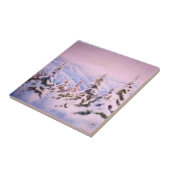 wintersneeuw bedekte pijnbomen en bergen tegeltje (Zijkant)