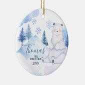 Wintersneeuw Beer artikelen Big Brother Christmas Keramisch Ornament (Rechts)