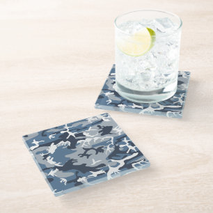 Wintersneeuw Blau Camouflage, Militair, Leger Glazen Onderzetter
