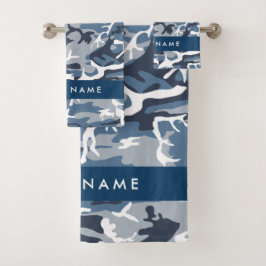 Wintersneeuw Blauw Camouflage Jouw namen personali Bad Handdoek