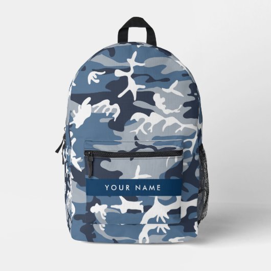 Wintersneeuw Blauw Camouflage Jouw namen personali Bedrukte Rugzak (Voorkant)