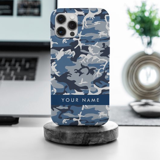 Wintersneeuw Blauw Camouflage Jouw namen personali Case-Mate iPhone Case