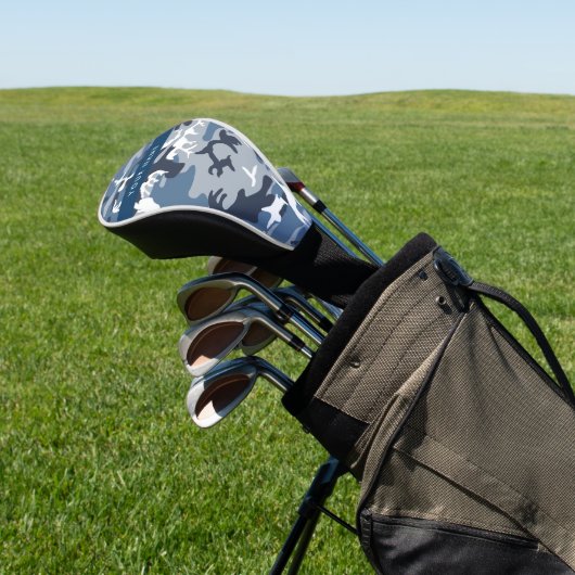 Wintersneeuw Blauw Camouflage Jouw namen personali Golfheadcover (Insitu)