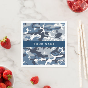 Wintersneeuw Blauw Camouflage Jouw namen personali Servet