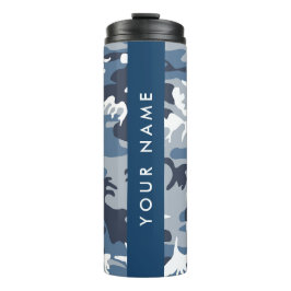 Wintersneeuw Blauw Camouflage Jouw namen personali Thermosbeker