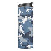 Wintersneeuw Blauw Camouflage Jouw namen personali Thermosbeker (Gedraaid links)
