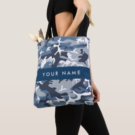 Wintersneeuw Blauw Camouflage Jouw namen personali Tote Bag