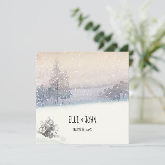 Wintersneeuw, blauw en wit huwelijk kaart (Staand voorkant)