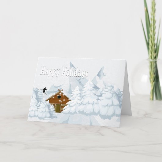 Wintersneeuw blokhut skivakantie feestdagen kaart (Voorkant)