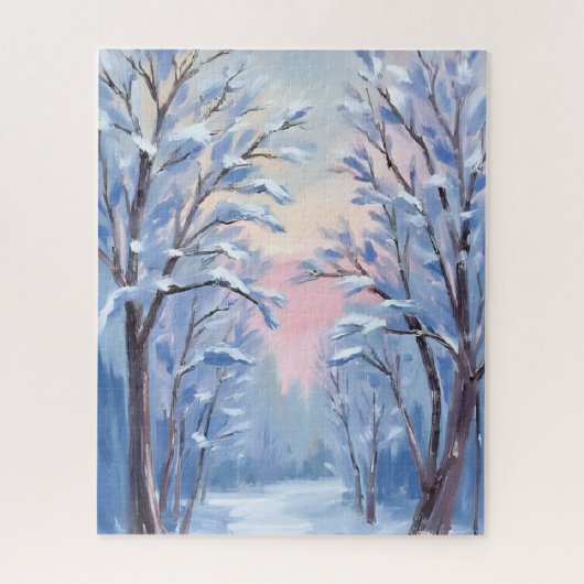 Wintersneeuw Bos Watercolor Houtschildering Legpuzzel (Verticaal)