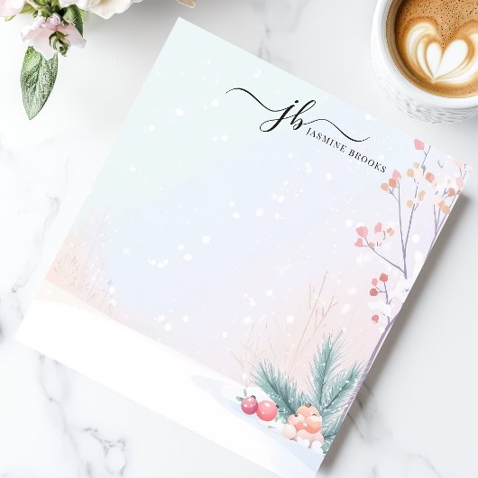 Wintersneeuw Botanische Ornamenten gepersonaliseer Notitieblok